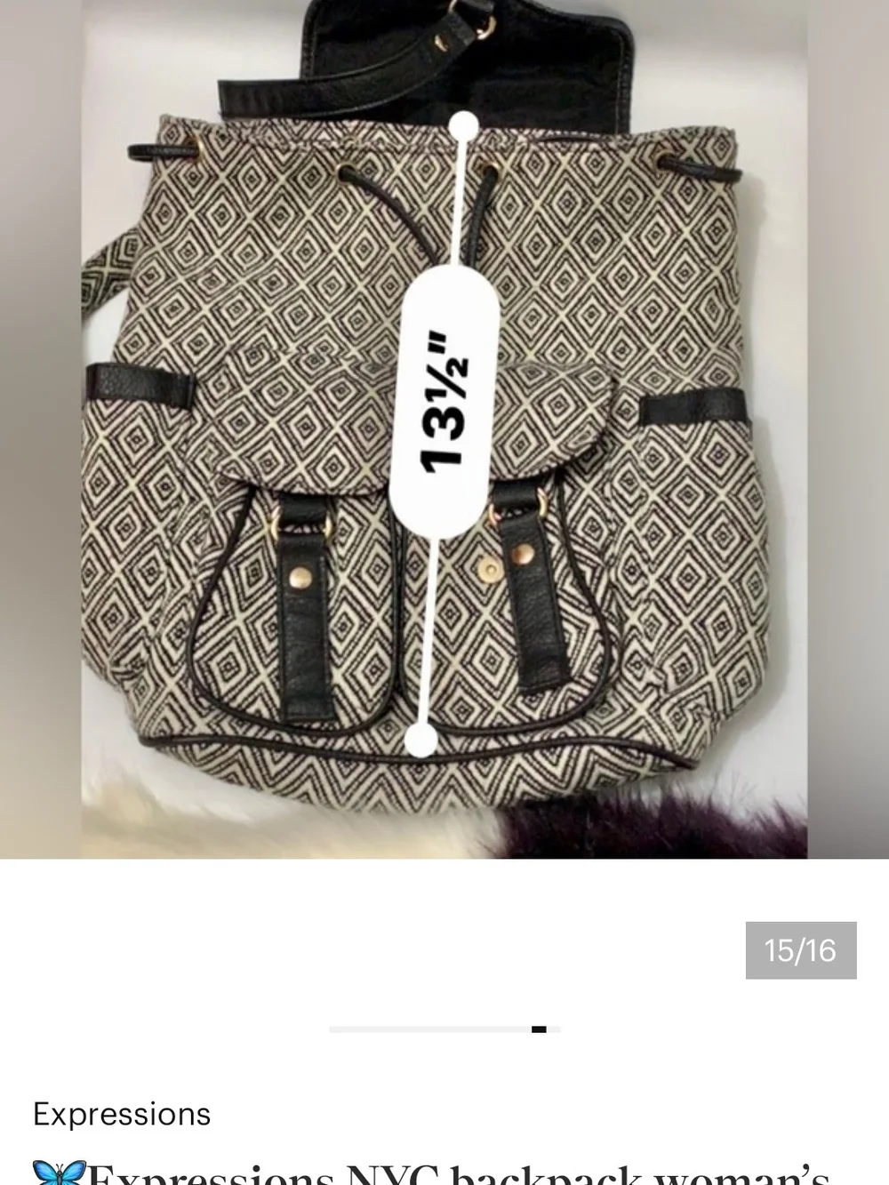 Expressions BrandBlack & Cream Geometric Drawstring Backpack  Faux-Leather Trim